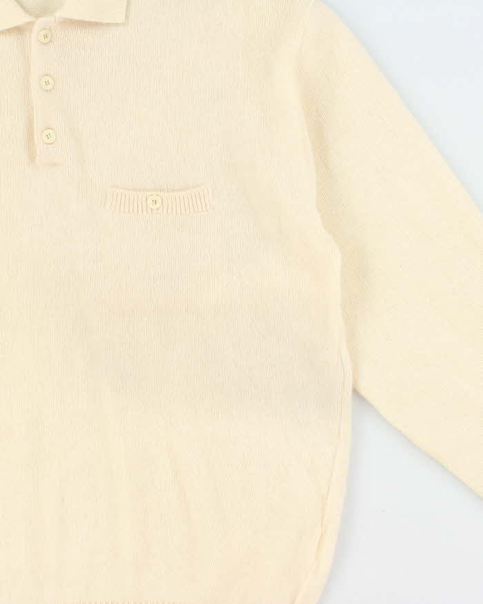 Vintage 1990s Cream Cashmere Wool Blend Collared Knit Jumper - L