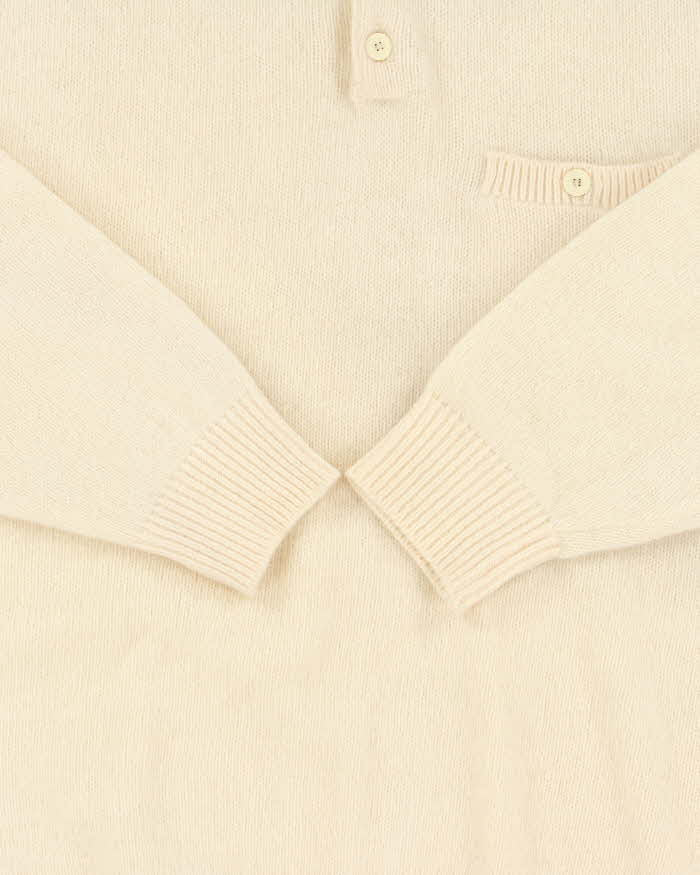Vintage 1990s Cream Cashmere Wool Blend Collared Knit Jumper - L