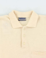 Vintage 1990s Cream Cashmere Wool Blend Collared Knit Jumper - L