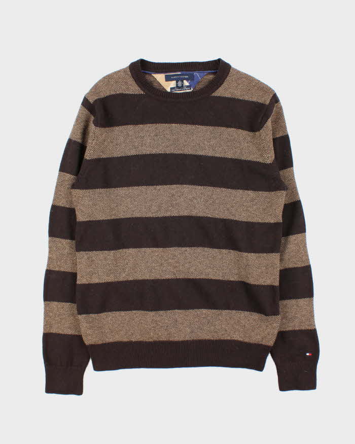 Vintage Y2K 00s Tommy Hilfiger Striped Wool Oversized Crewneck Knit Jumper - M