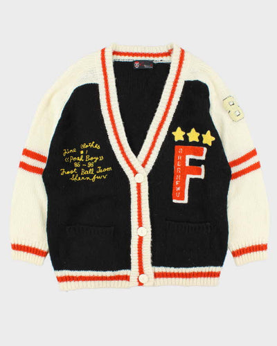 Vintage 1990s Kazuki Japan Wool Varsity Embroidered Chunky Cardigan - L