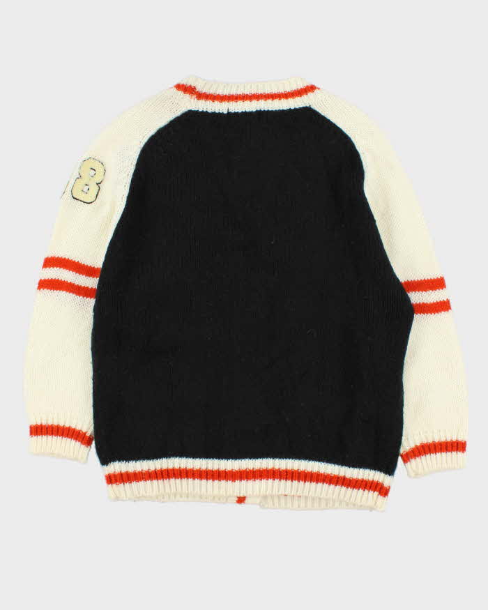 Vintage 1990s Kazuki Japan Wool Varsity Embroidered Chunky Cardigan - L