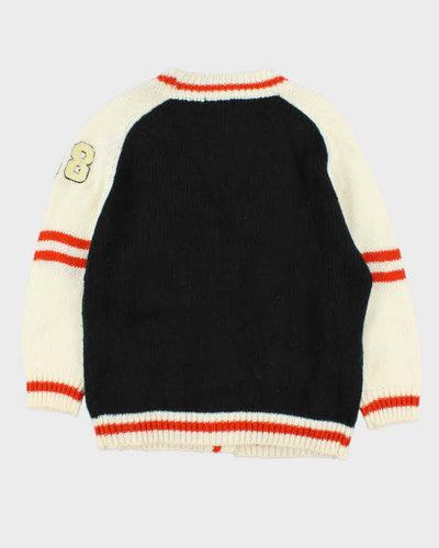 Vintage 1990s Kazuki Japan Wool Varsity Embroidered Chunky Cardigan - L
