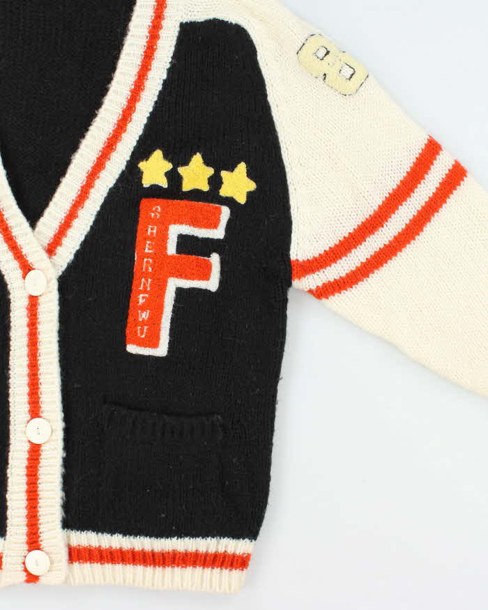 Vintage 1990s Kazuki Japan Wool Varsity Embroidered Chunky Cardigan - L