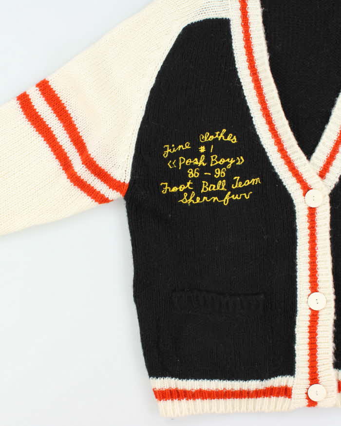 Vintage 1990s Kazuki Japan Wool Varsity Embroidered Chunky Cardigan - L