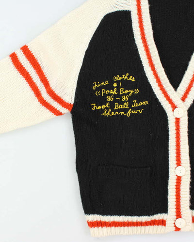Vintage 1990s Kazuki Japan Wool Varsity Embroidered Chunky Cardigan - L