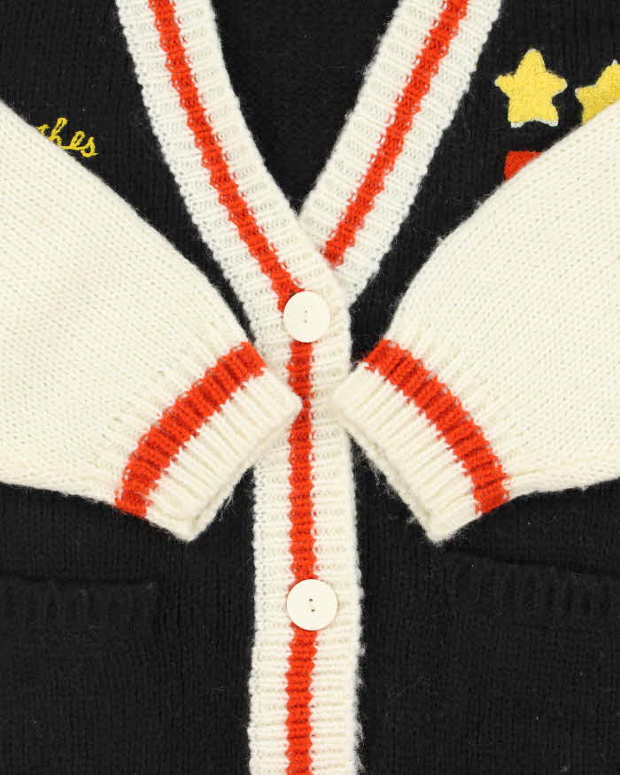 Vintage 1990s Kazuki Japan Wool Varsity Embroidered Chunky Cardigan - L