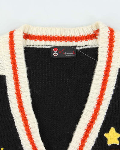 Vintage 1990s Kazuki Japan Wool Varsity Embroidered Chunky Cardigan - L