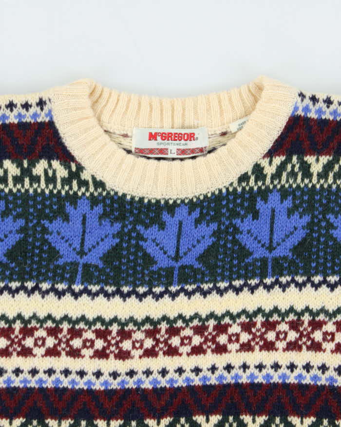 Vintage 1980s McGregor Wool Nordic Chunky Crewneck Knit Jumper - L