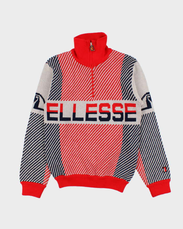 Vintage 1970s Ellesse Ski Wool Blend Spell Out Quarter-Zip Knit Jumper - M