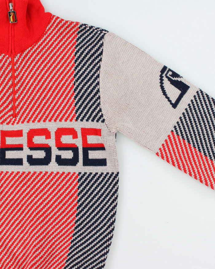 Vintage 1970s Ellesse Ski Wool Blend Spell Out Quarter-Zip Knit Jumper - M