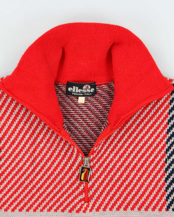 Vintage 1970s Ellesse Ski Wool Blend Spell Out Quarter-Zip Knit Jumper - M