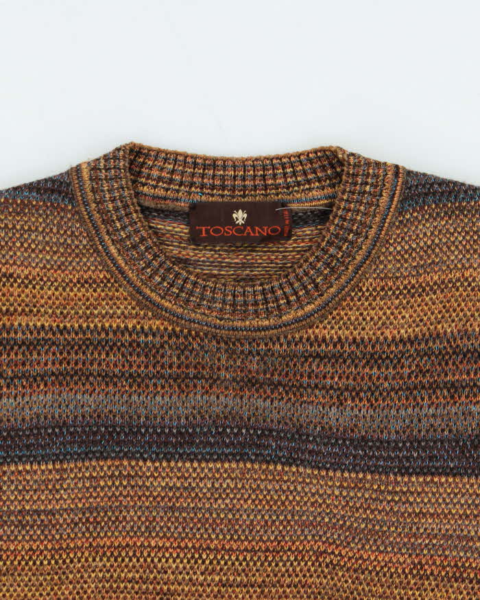 Vintage 1990s Toscano Italian Wool Striped Crewneck Knit Jumper - L