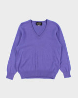 Vintage 1990s Snowlotus Purple Cashmere V-Neck Knit Jumper - M