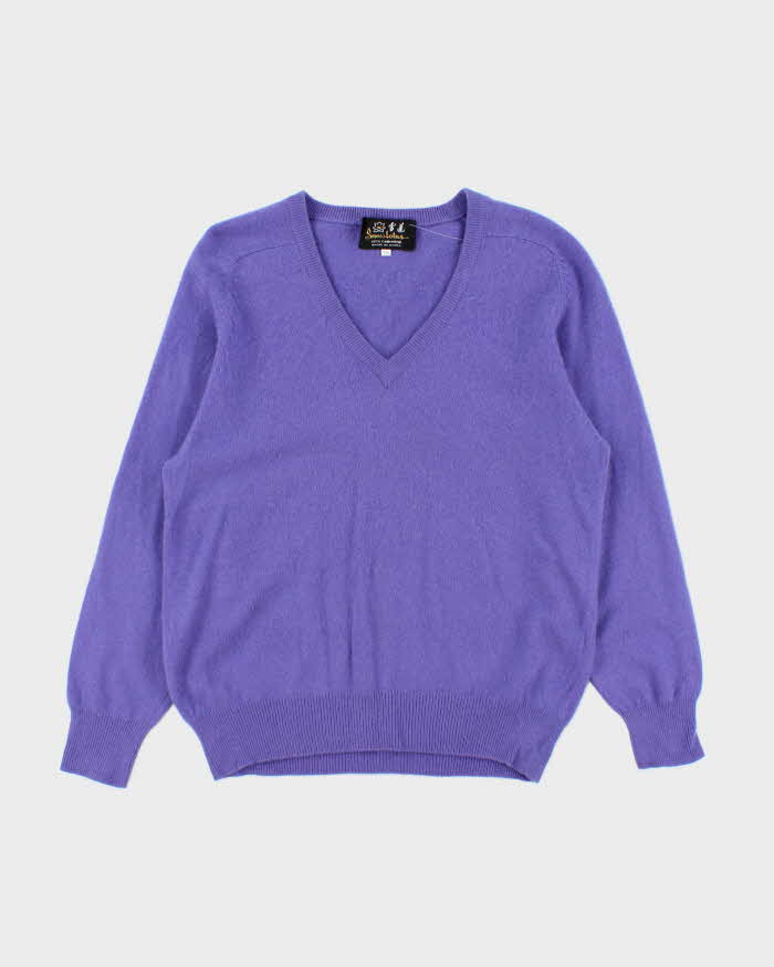 Vintage 1990s Snowlotus Purple Cashmere V-Neck Knit Jumper - M