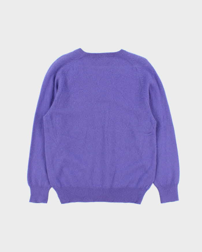 Vintage 1990s Snowlotus Purple Cashmere V-Neck Knit Jumper - M