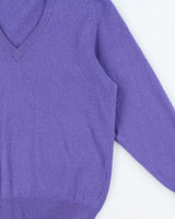 Vintage 1990s Snowlotus Purple Cashmere V-Neck Knit Jumper - M