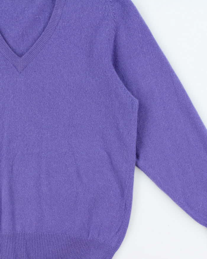 Vintage 1990s Snowlotus Purple Cashmere V-Neck Knit Jumper - M