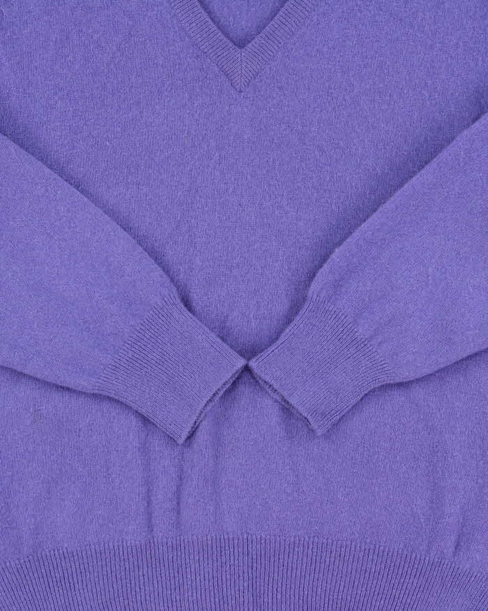 Vintage 1990s Snowlotus Purple Cashmere V-Neck Knit Jumper - M