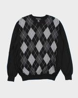 Vintage 00s Marco Fiori Merino Wool V-Neck Argyle Knit Jumper - L
