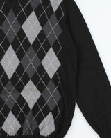 Vintage 00s Marco Fiori Merino Wool V-Neck Argyle Knit Jumper - L