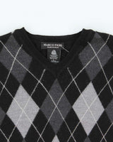 Vintage 00s Marco Fiori Merino Wool V-Neck Argyle Knit Jumper - L