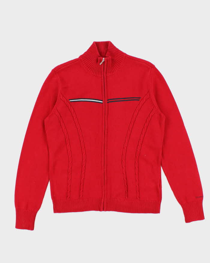 Vintage Y2K 00s Tommy Hilfiger Fitted Cable Knit Zip-Up Knit - L