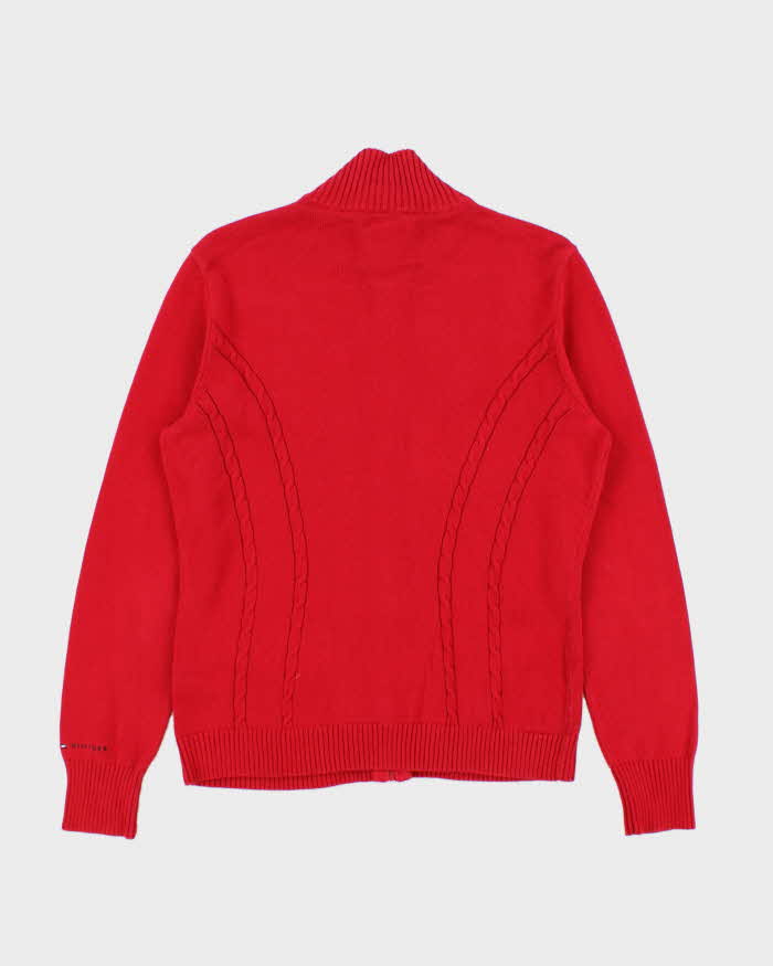 Vintage Y2K 00s Tommy Hilfiger Fitted Cable Knit Zip-Up Knit - L
