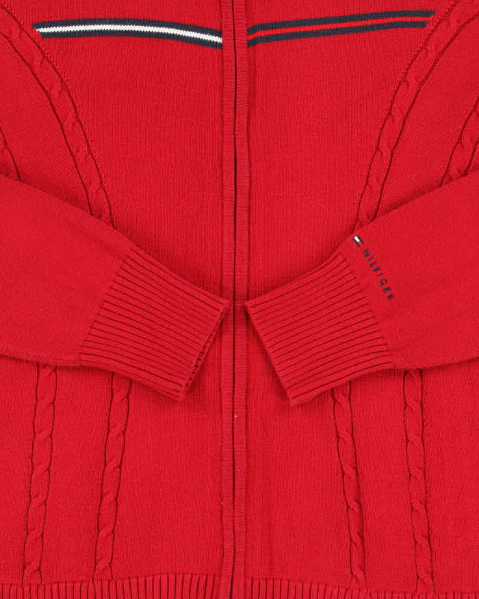 Vintage Y2K 00s Tommy Hilfiger Fitted Cable Knit Zip-Up Knit - L