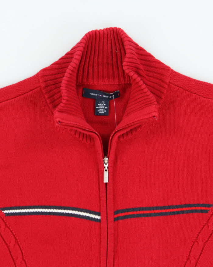 Vintage Y2K 00s Tommy Hilfiger Fitted Cable Knit Zip-Up Knit - L