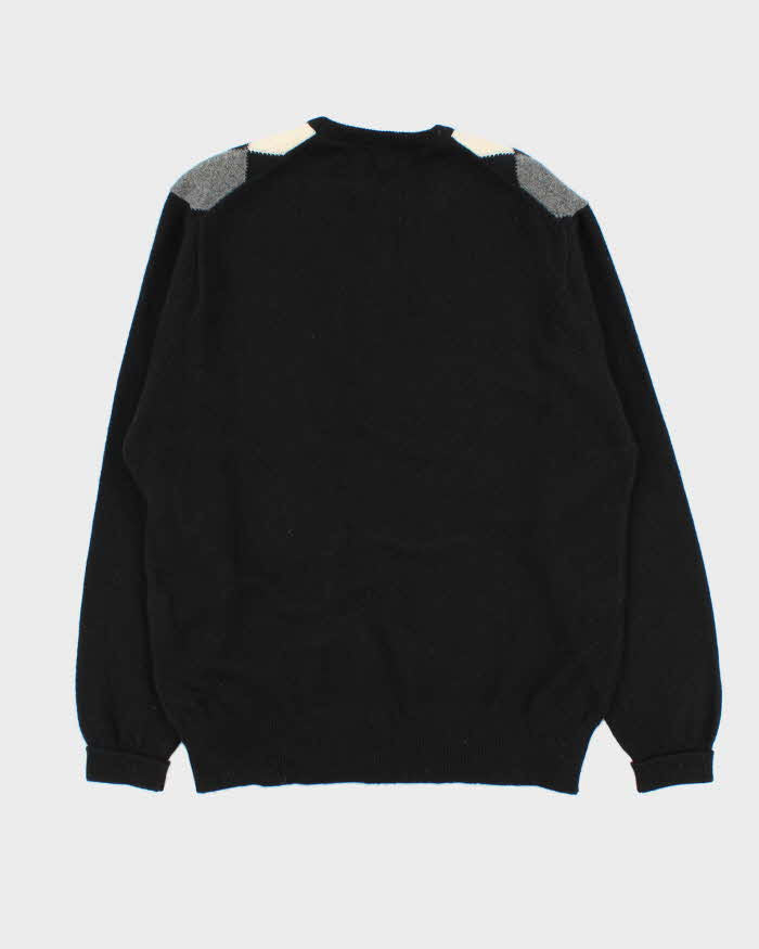 Vintage 1990s Johnstons Of Elgin Scottish Lambswool V-Neck Argyle Knit Jumper - XL