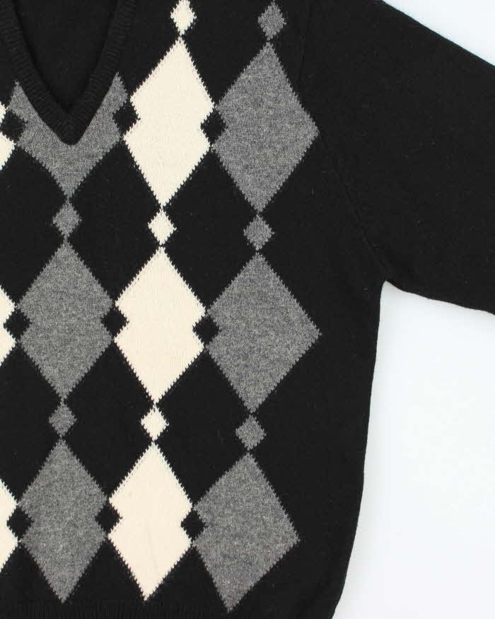 Vintage 1990s Johnstons Of Elgin Scottish Lambswool V-Neck Argyle Knit Jumper - XL