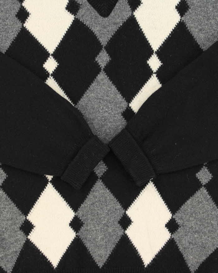 Vintage 1990s Johnstons Of Elgin Scottish Lambswool V-Neck Argyle Knit Jumper - XL