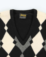 Vintage 1990s Johnstons Of Elgin Scottish Lambswool V-Neck Argyle Knit Jumper - XL