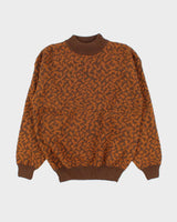 Vintage 1980s Yves Saint Laurent Patterned Wool High Neck Knit Jumper - L