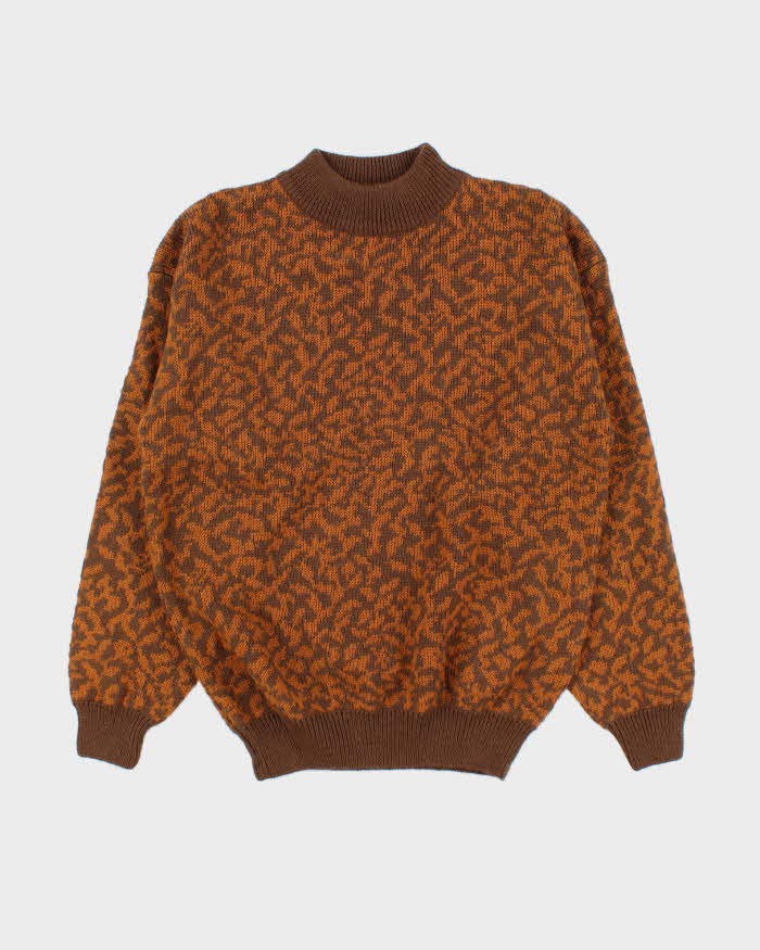 Vintage 1980s Yves Saint Laurent Patterned Wool High Neck Knit Jumper - L