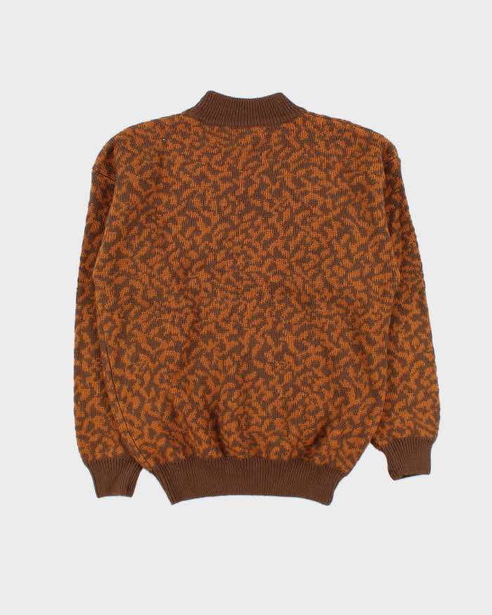 Vintage 1980s Yves Saint Laurent Patterned Wool High Neck Knit Jumper - L