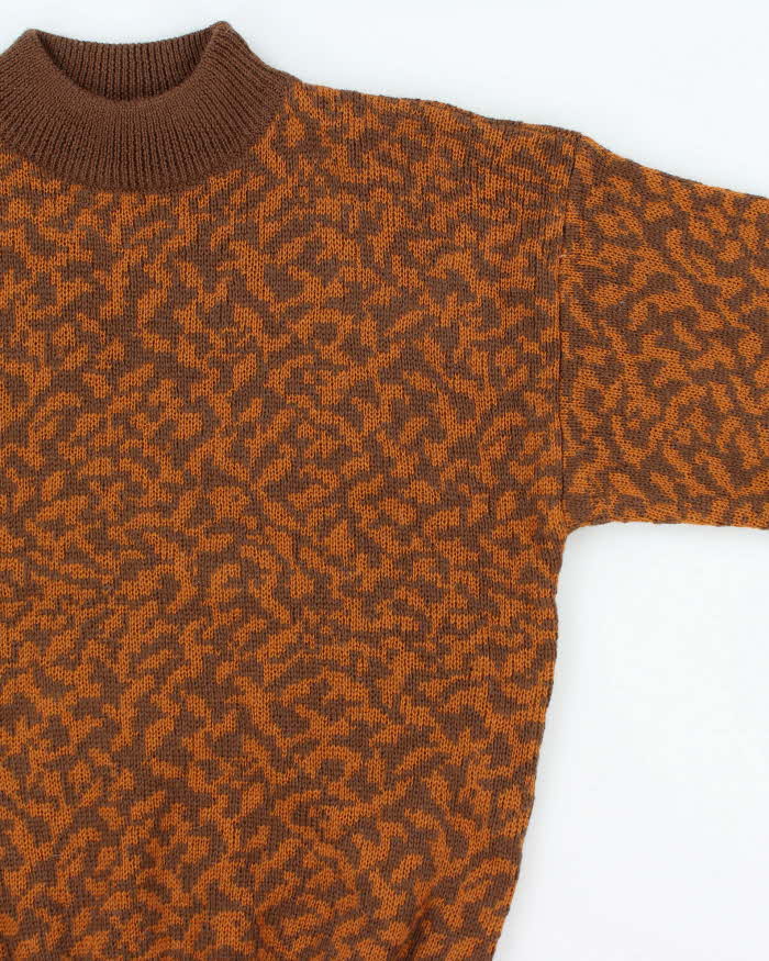 Vintage 1980s Yves Saint Laurent Patterned Wool High Neck Knit Jumper - L