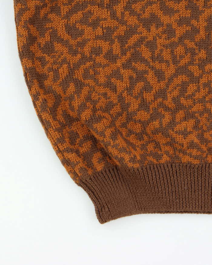 Vintage 1980s Yves Saint Laurent Patterned Wool High Neck Knit Jumper - L