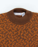 Vintage 1980s Yves Saint Laurent Patterned Wool High Neck Knit Jumper - L