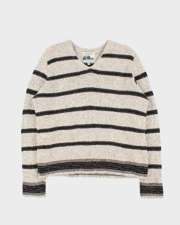 Vintage 1990s Quest Wool Striped V-Neck Knit Jumper - M