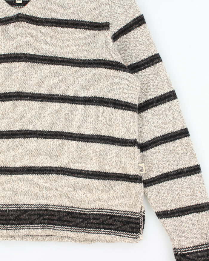 Vintage 1990s Quest Wool Striped V-Neck Knit Jumper - M