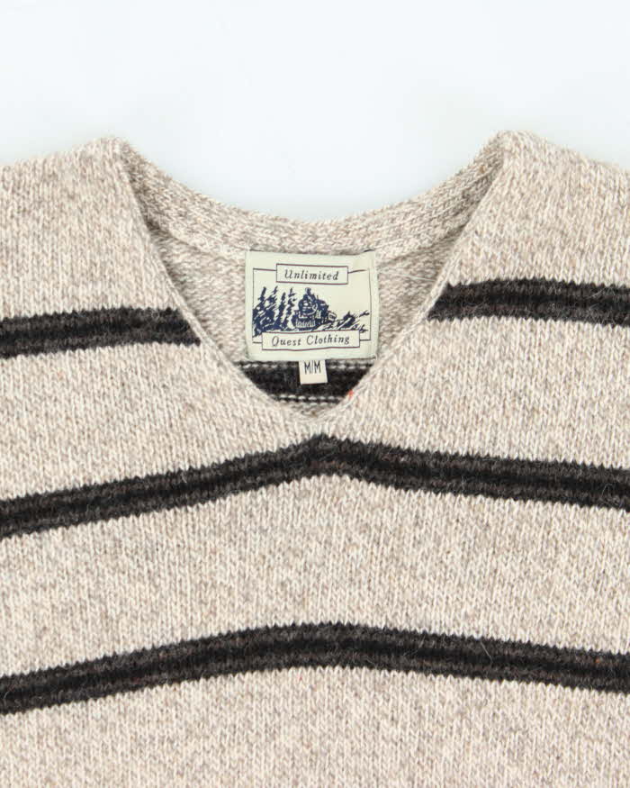 Vintage 1990s Quest Wool Striped V-Neck Knit Jumper - M
