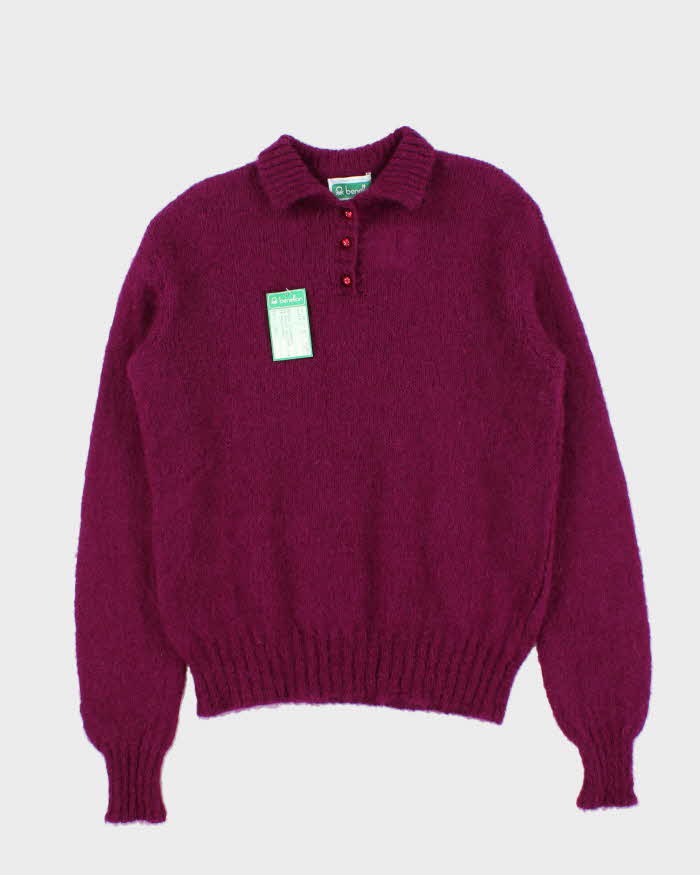 DSWT Vintage 1970s Benetton Mohair Wool Blend Collared Knit Jumper - XL