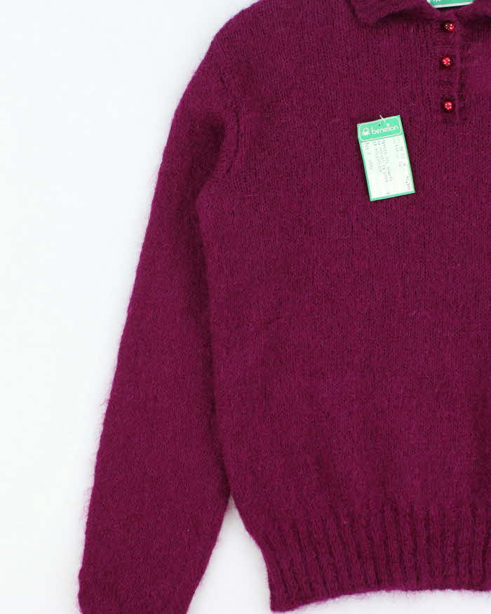 DSWT Vintage 1970s Benetton Mohair Wool Blend Collared Knit Jumper - XL