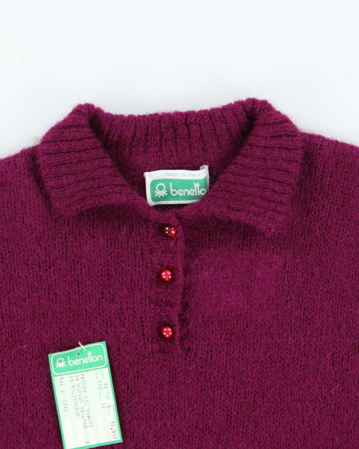 DSWT Vintage 1970s Benetton Mohair Wool Blend Collared Knit Jumper - XL