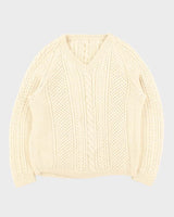 Vintage 1990s Chunky Wool Cable Knit V-Neck Knit Jumper - L