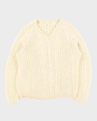 Vintage 1990s Chunky Wool Cable Knit V-Neck Knit Jumper - L