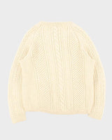 Vintage 1990s Chunky Wool Cable Knit V-Neck Knit Jumper - L