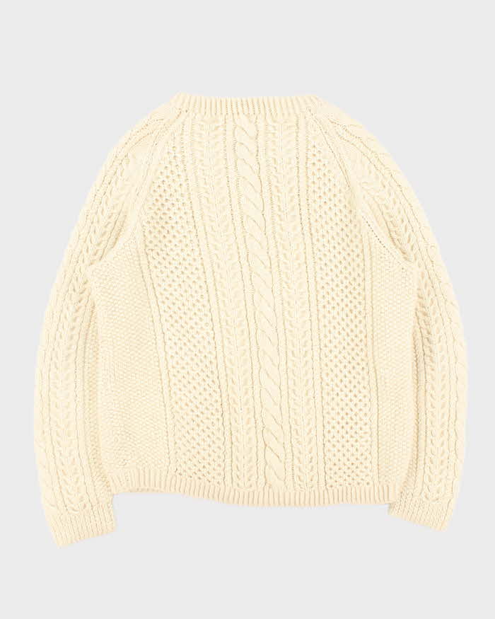 Vintage 1990s Chunky Wool Cable Knit V-Neck Knit Jumper - L